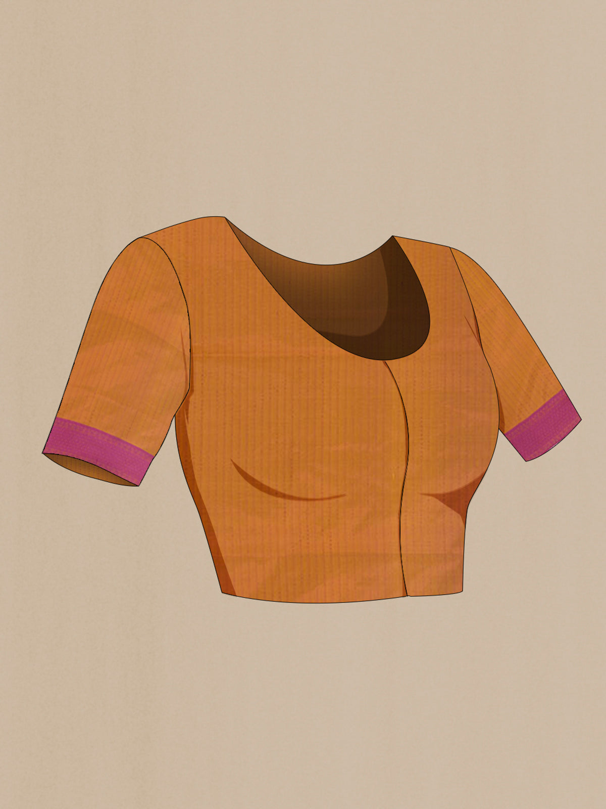 Close up image of the blouse of Pure Silk Mustard Soft Saree with Jacquard design on the body and Thread Border. 