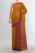 Pure Silk Mustard Soft Saree with Jacquard design on the body and Thread Border.  displayed on a mannequin