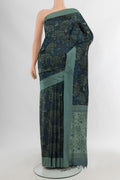 Black Soft Silk Saree with Jacquard design on the body and Thread Border.  displayed on a mannequin