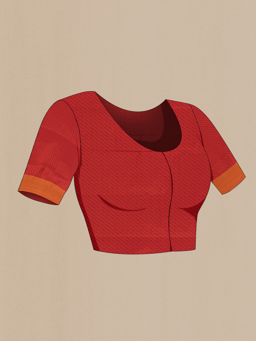 Close up image of the blouse of Red Soft Silk Saree with Jacquard design on the body and Thread Border. 