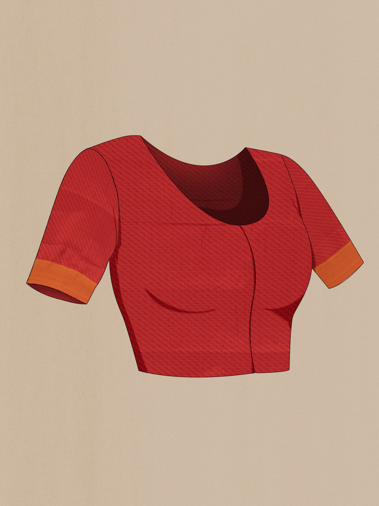 Close up image of the blouse of Red Soft Silk Saree with Jacquard design on the body and Thread Border. 