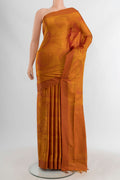 Mustard Soft Silk Saree with Jacquard design on the body and Thread Border.  displayed on a mannequin