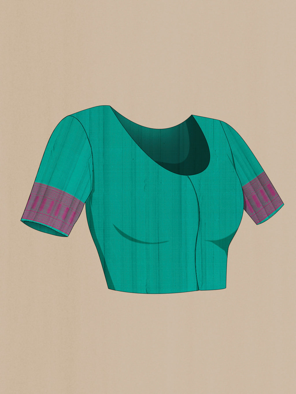 Close up image of the blouse of Davys Grey Kanchipuram Silk Saree with Thread Butta on the body and Thread Border. 