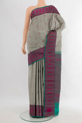 Davys Grey Kanchipuram Silk Saree with Thread Butta on the body and Thread Border.  displayed on a mannequin
