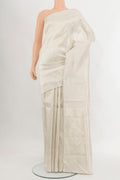 Off White Kanchipuram Silk Saree with Zari Brocade on the body and Without Border.  displayed on a mannequin