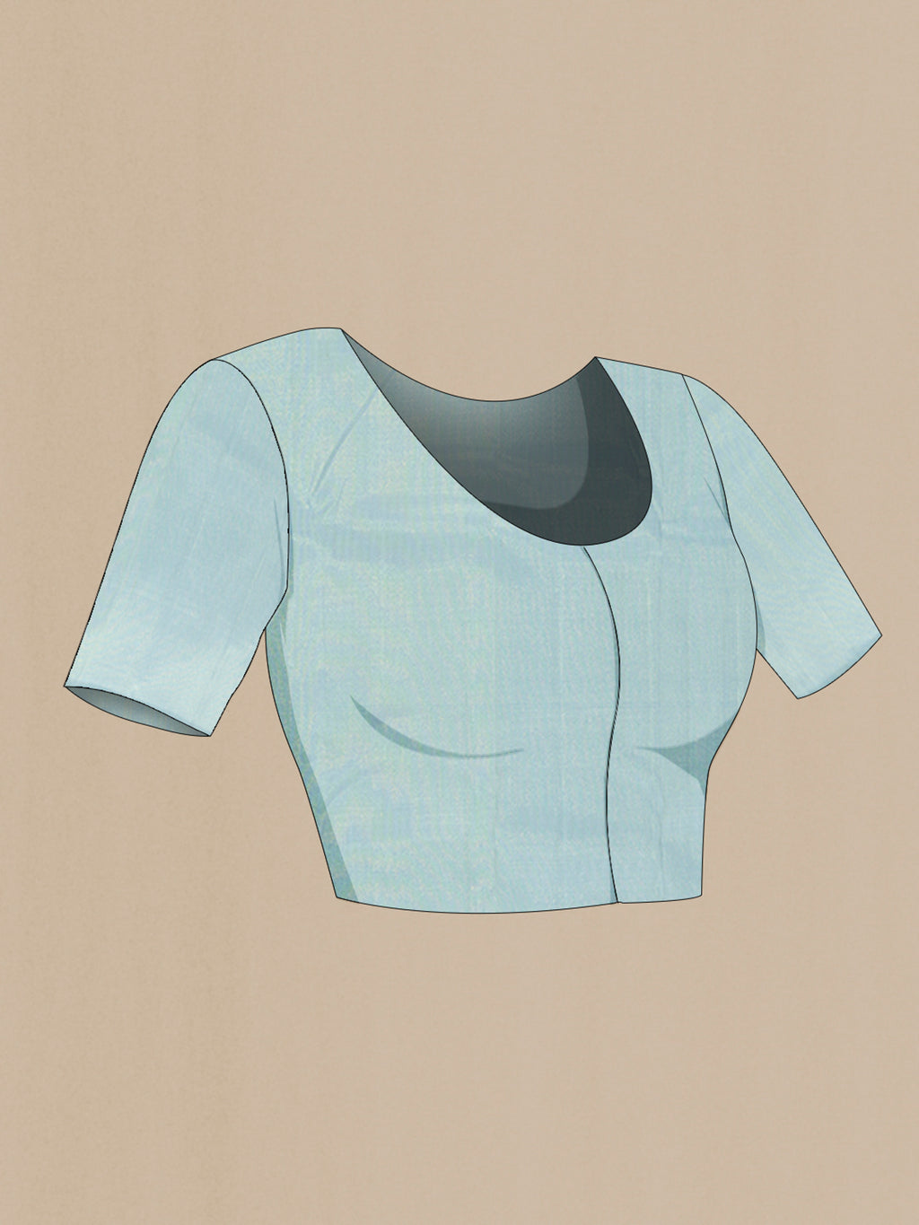 Close up image of the blouse of Pure Silk Light Blue Kanchipuram Saree with Zari Brocade on the body and Temple Border. 