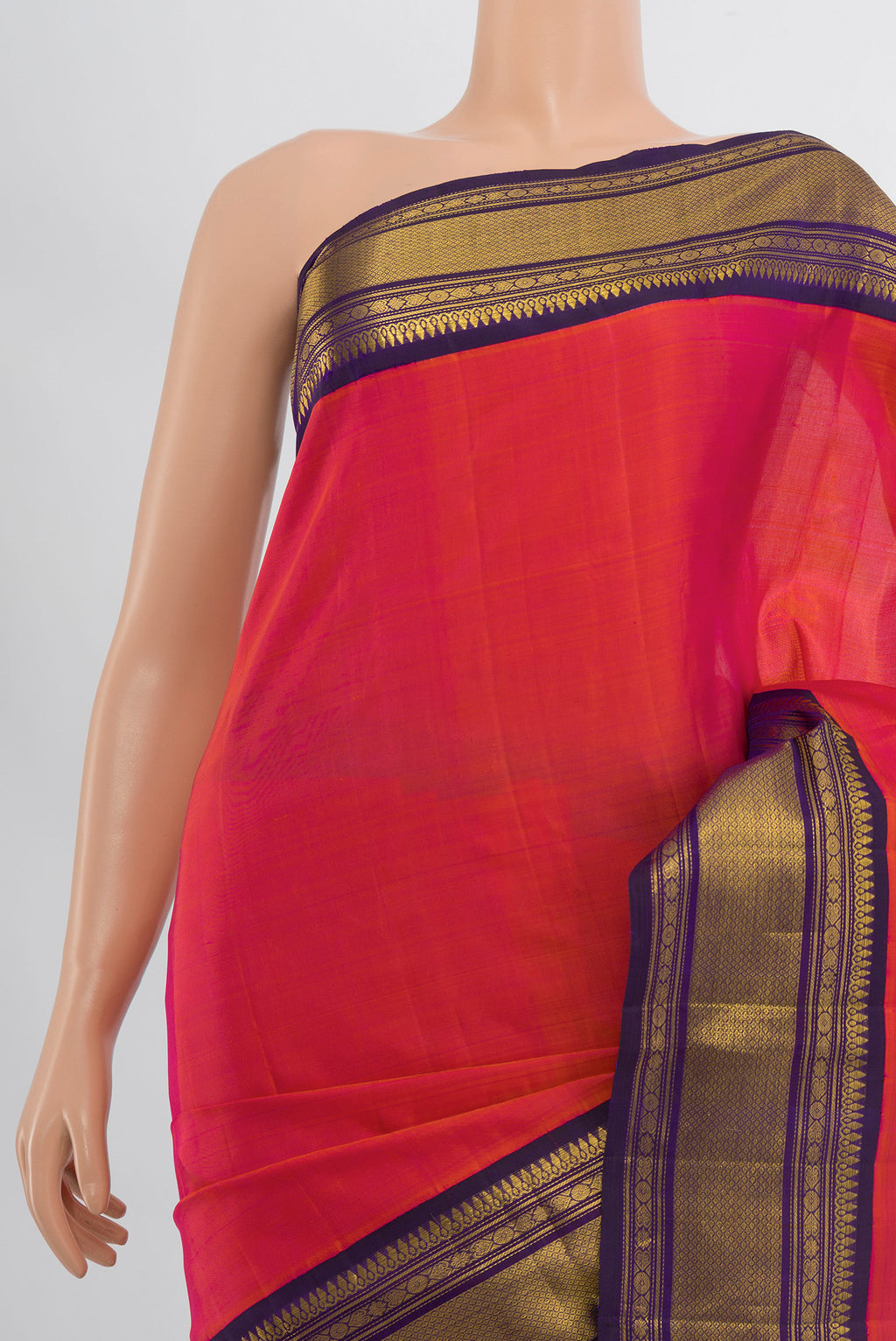 Border image of Pure Silk Pure Zari Peach Kanjivaram Saree with Plain Body and Silk Border. 
