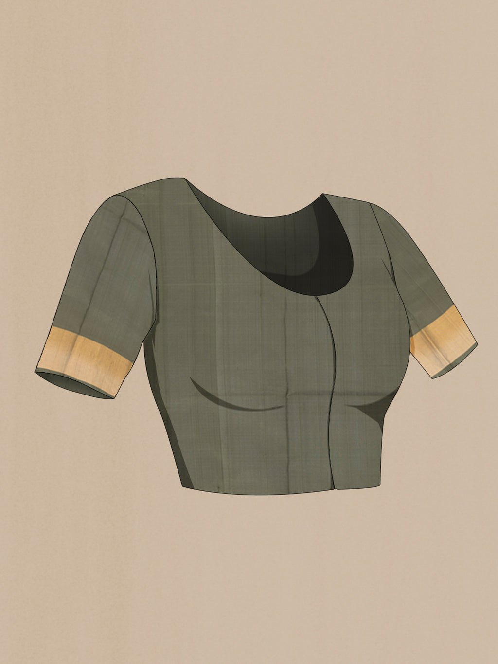 Close up image of the blouse of Beige Uppada Silk Saree with Checked design on the body and Silk Border. 