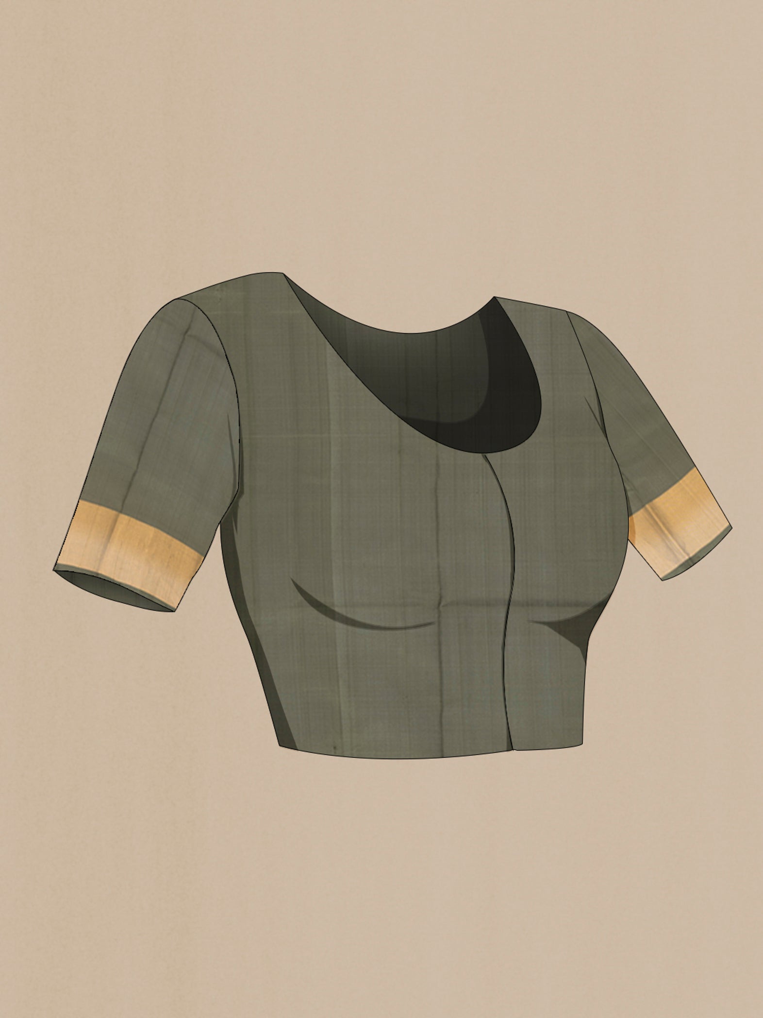 Close up image of the blouse of Beige Uppada Silk Saree with Checked design on the body and Silk Border. 