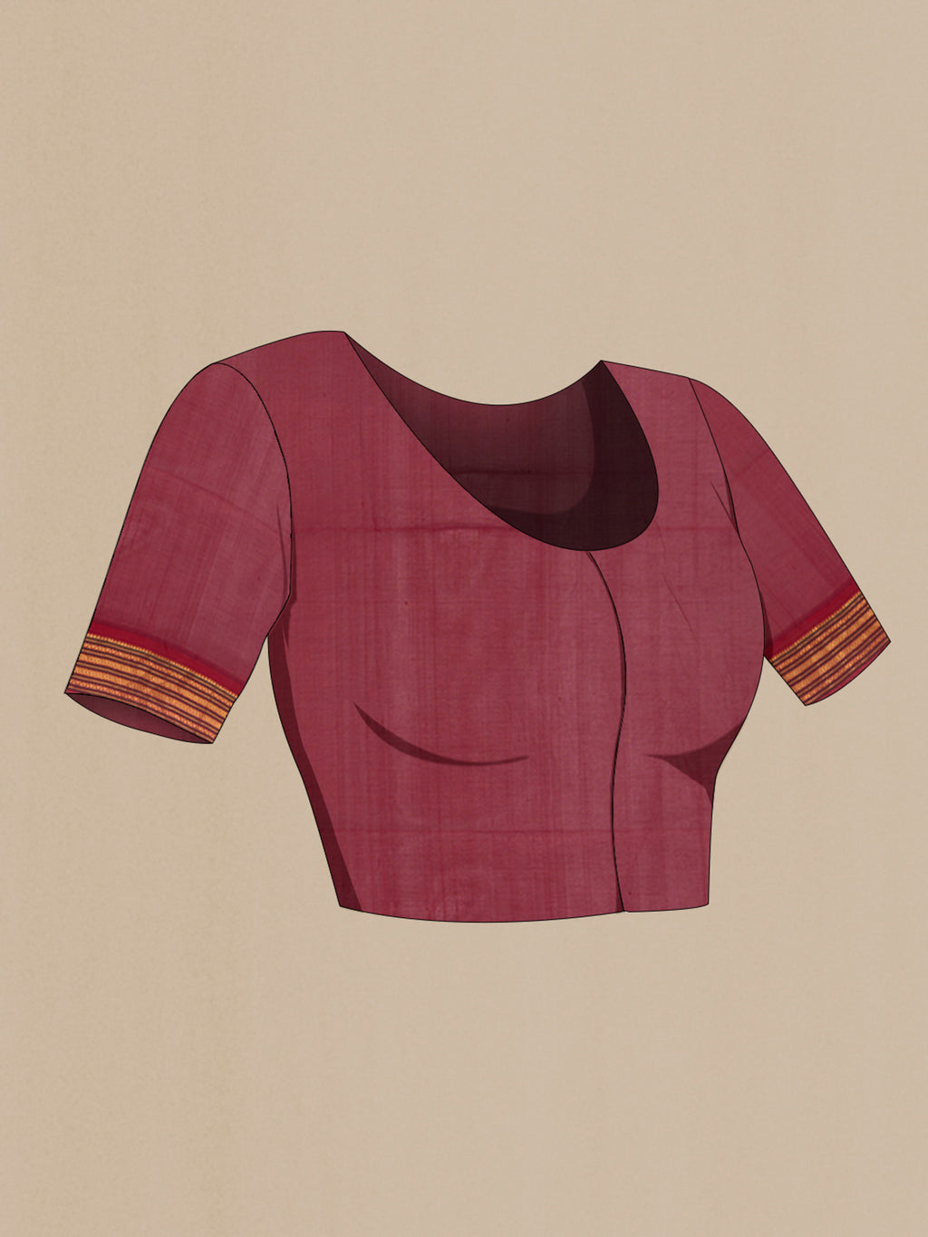 Close up image of the blouse of Mehandi Green Silk Cotton Saree with Checked design on the body and Zari Border. 