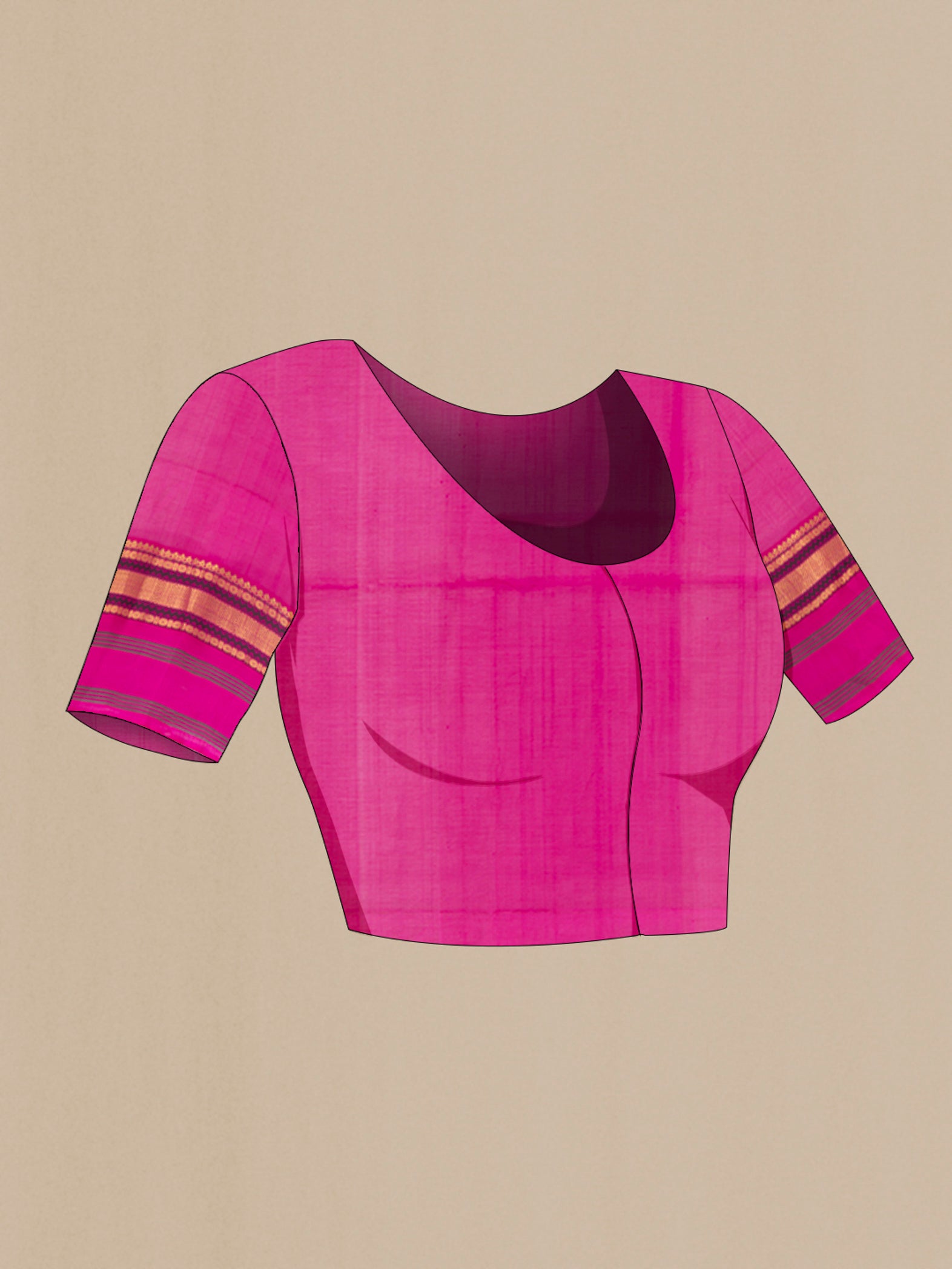 Close up image of the blouse of Mehandi Green Silk Cotton Saree with Stripes on the body and Zari Border. 