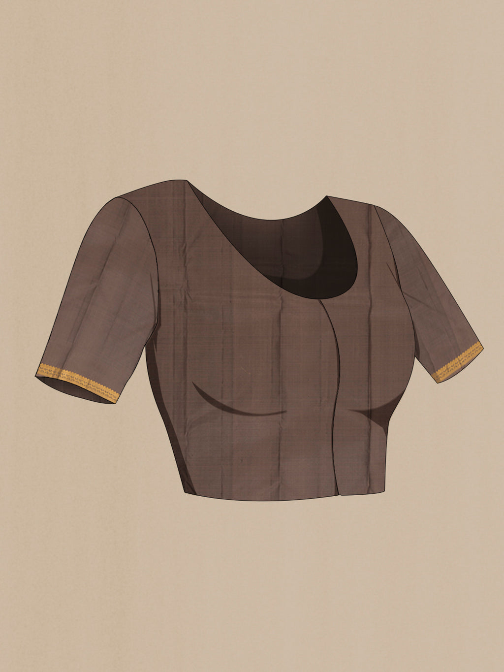 Close up image of the blouse of Brown Kanjivaram Silk Saree with Zari Butta on the body and Zari Border. 