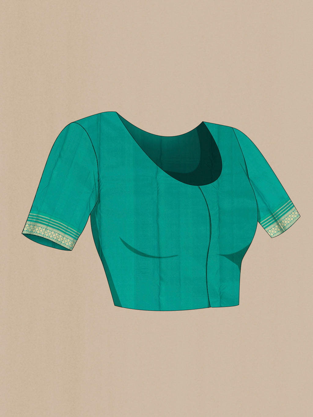 Close up image of the blouse of Bronze Kanchipuram Silk Saree with Zari Butta on the body and Silk Border. 