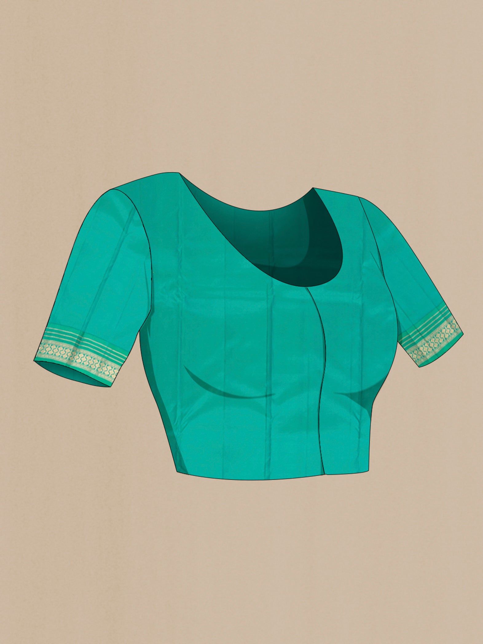 Close up image of the blouse of Mustard Kanchipuram Silk Saree with Zari Butta on the body and Zari Border. 