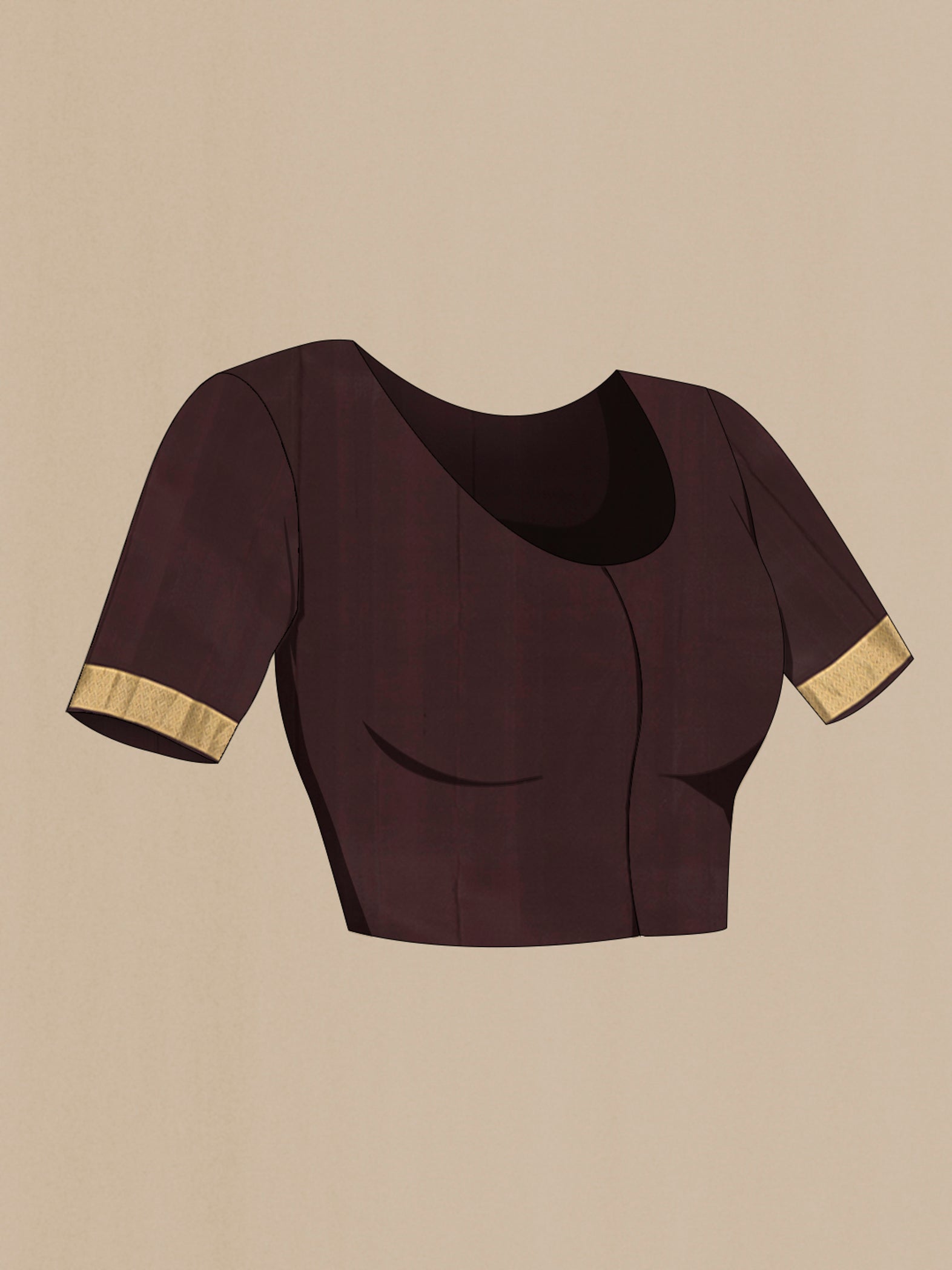 Close up image of the blouse of Beige Kanjivaram Silk Saree with Zari Butta on the body and Zari Border. 