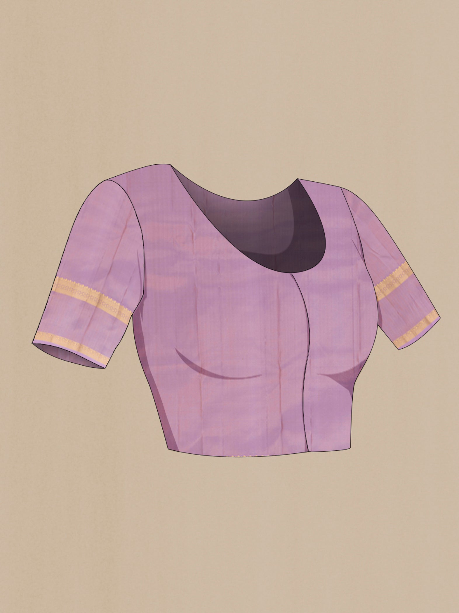 Close up image of the blouse of Beige Kanchipuram Silk Saree with Zari Butta on the body and Zari Border. 