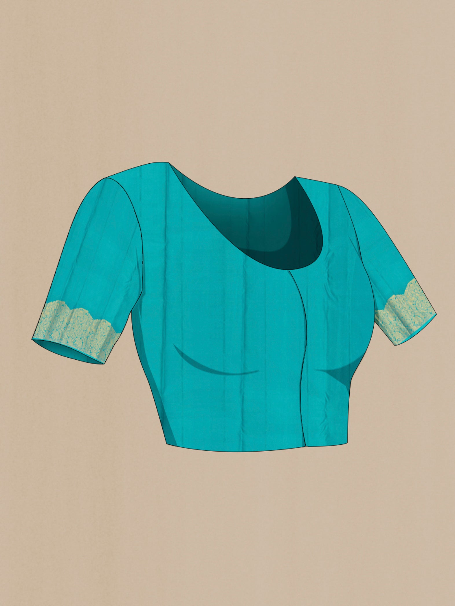 Close up image of the blouse of Rani Pink Kanchipuram Silk Saree with Stripes on the body and Zari Border. 
