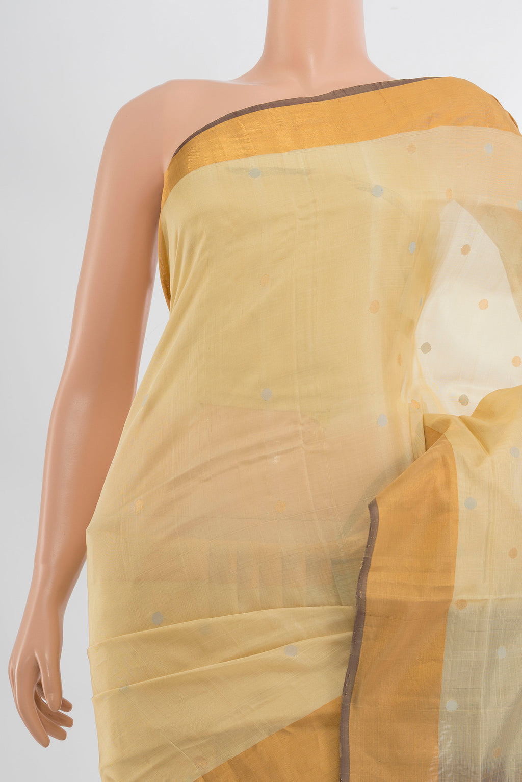 Border image of Cream Uppada Silk Saree with Zari Butta on the body and Silk Border. 