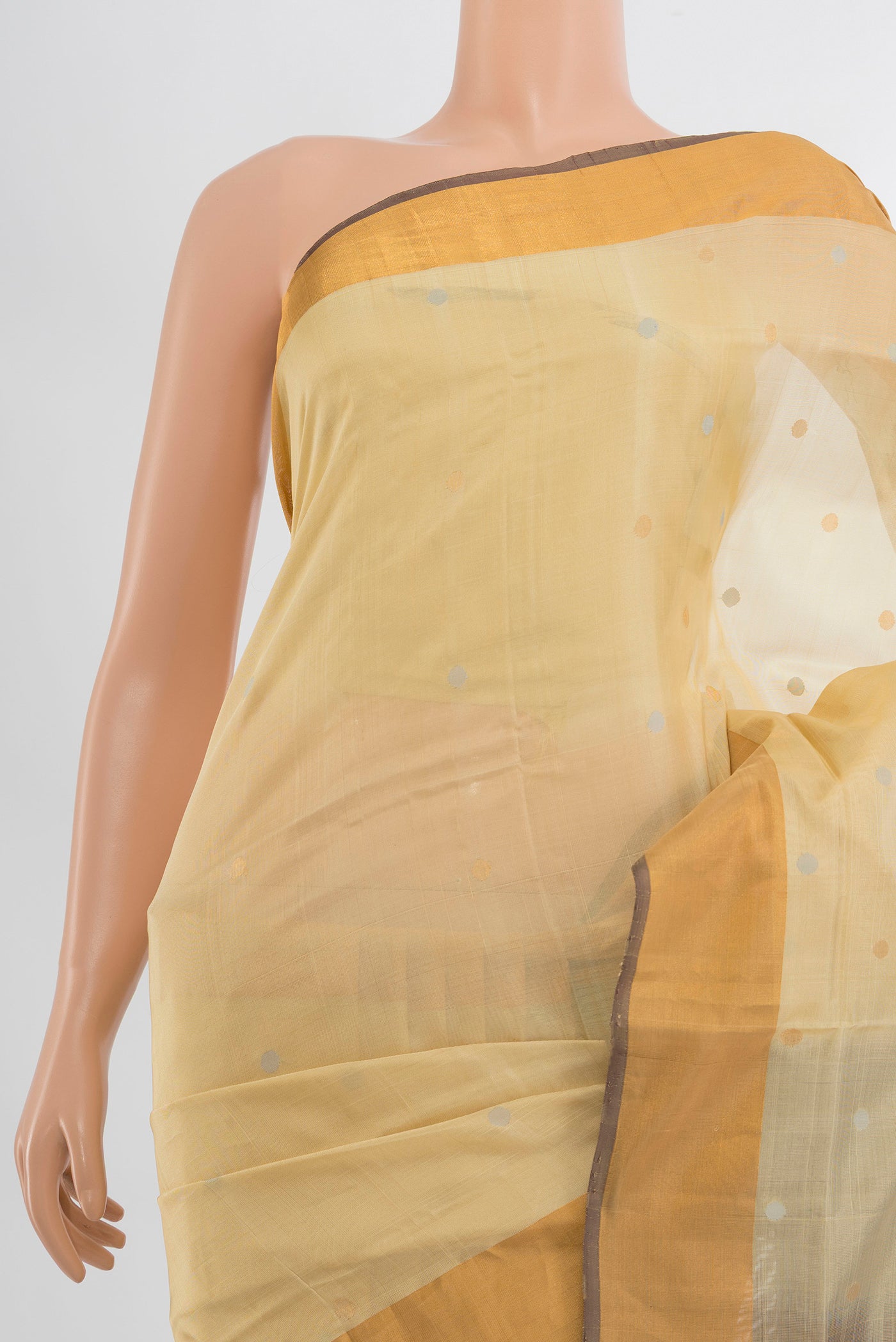 Border image of Cream Uppada Silk Saree with Zari Butta on the body and Silk Border. 