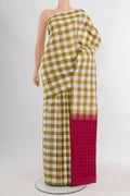 Multi Color Kanchipuram Silk Saree with Checked design on the body and Without Border.  displayed on a mannequin