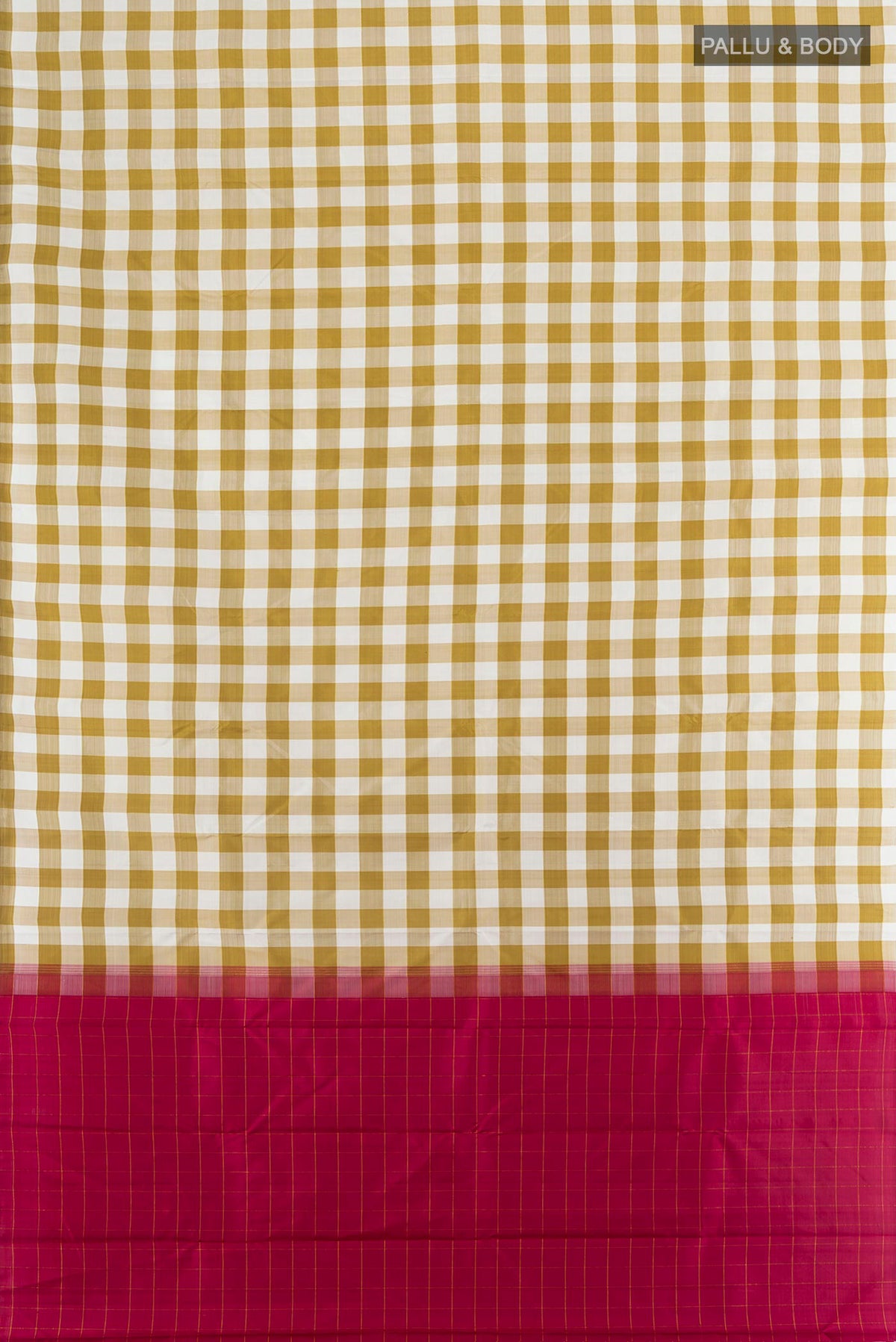 Flat view of Multi Color Kanchipuram Silk Saree with Checked design on the body and Without Border. 