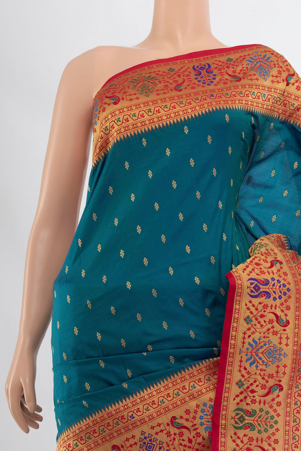 Border image of Peacock Blue Soft Silk Saree with Zari Butta on the body and Silk Border. 