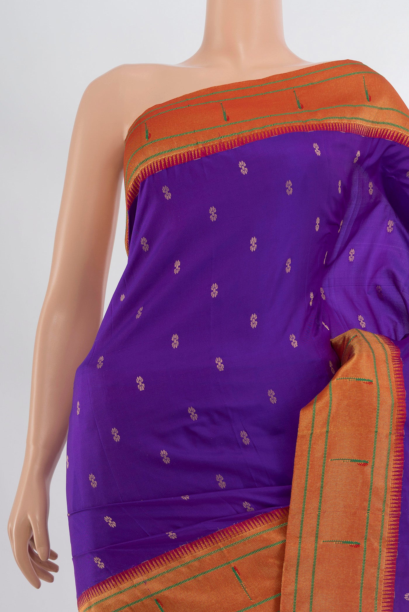 Border image of Violet Soft Silk Saree with Zari Butta on the body and Silk Border. 