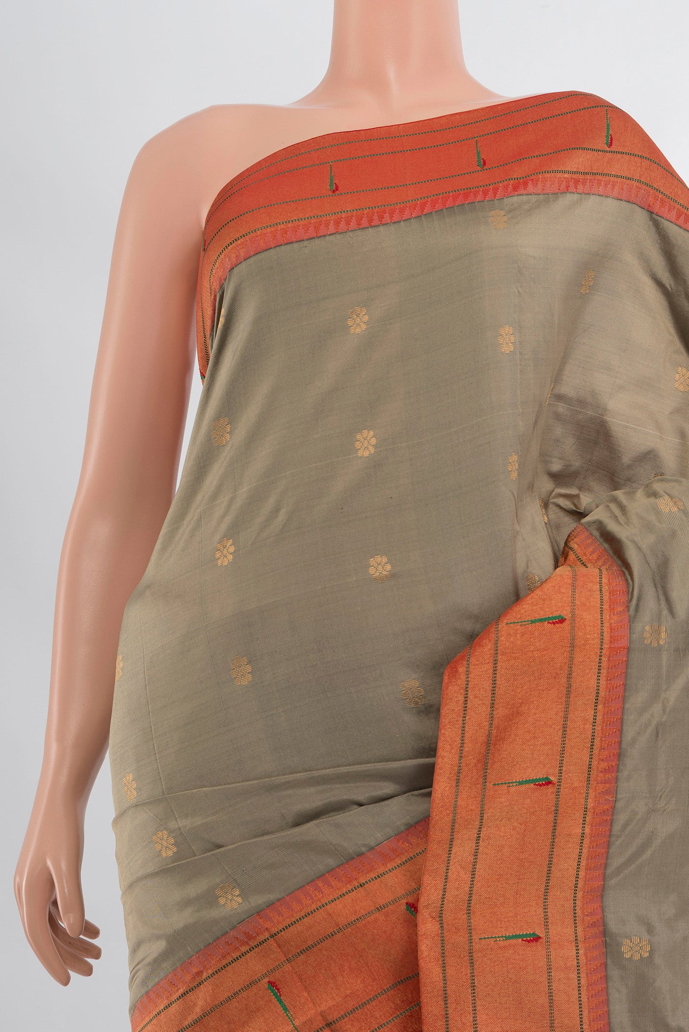 Border image of Beige Soft Silk Saree with Zari Butta on the body and Silk Border. 