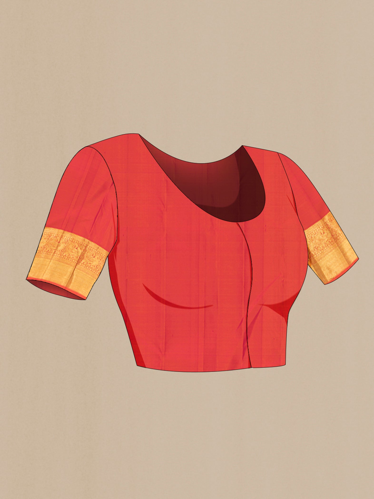 Close up image of the blouse of Maroon Kanjivaram Silk Saree with Checked design on the body and Zari Border. 