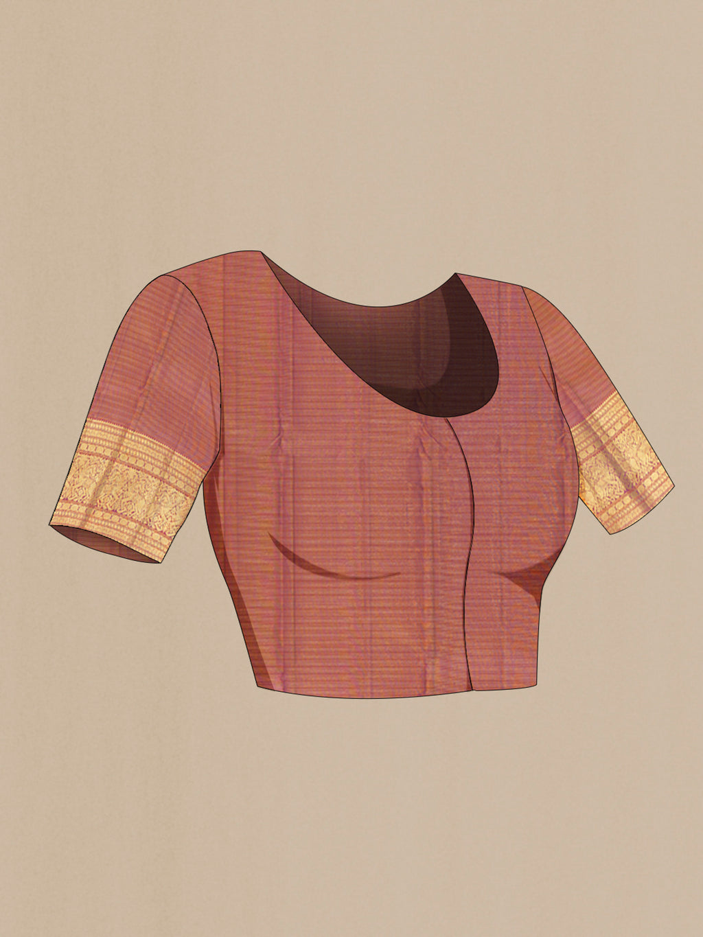Close up image of the blouse of Violet Kanjivaram Silk Saree with Zari Butta on the body and Zari Border. 