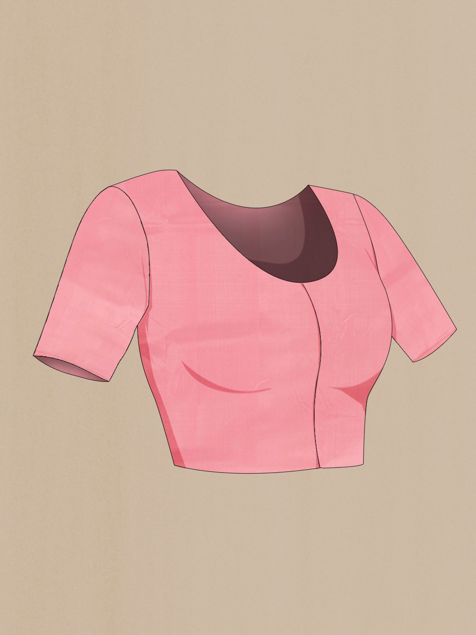 Close up image of the blouse of Rose pink Banarasi Silk Saree with Plain Body and Fancy Border. 