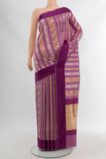 Purple Banarasi Silk Saree with Zari Butta on the body and Thread Border.  displayed on a mannequin