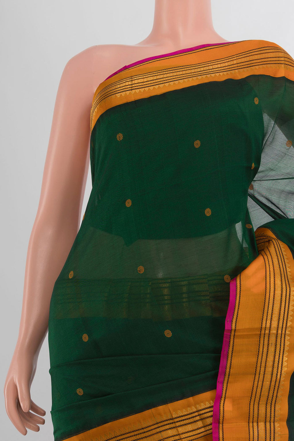 Border image of Mint Green Silk Cotton Saree with Zari Butta on the body and Silk Border. 