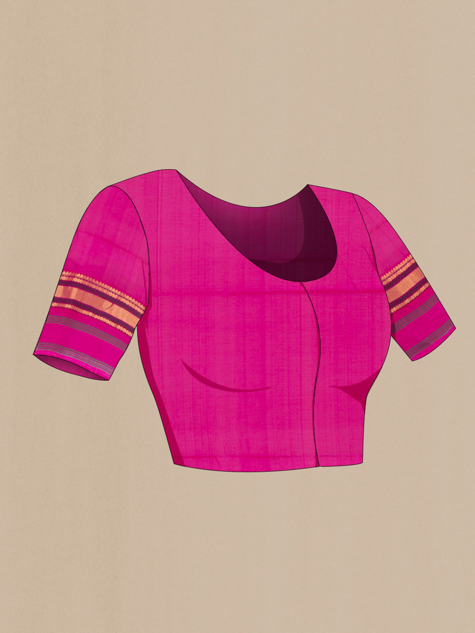 Close up image of the blouse of Yellow Silk Cotton Saree with Stripes on the body and Zari Border. 
