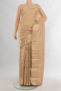 Pure Silk Sandal Kanjivaram Saree with Zari Brocade on the body and Zari Border.  displayed on a mannequin