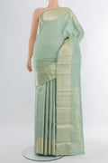 Light Blue Kanjivaram Silk Saree with Zari Brocade on the body and Zari Border.  displayed on a mannequin