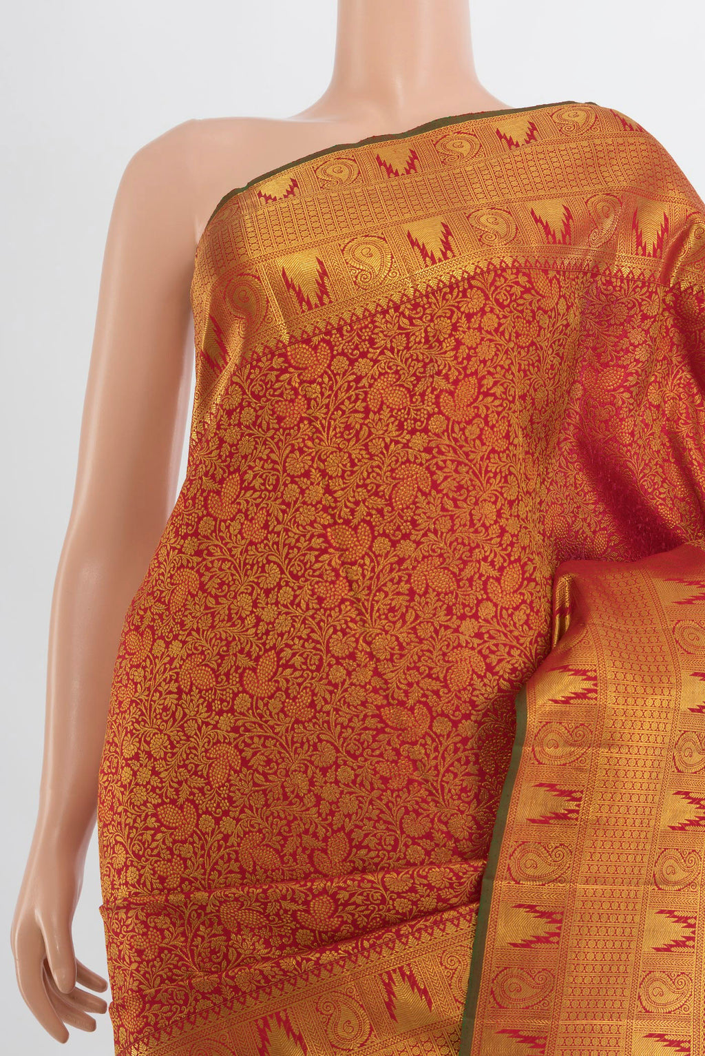 Border image of Pure Silk Pure Zari Maroon Kanjivaram Saree with Zari Butta on the body and Silk Border. 