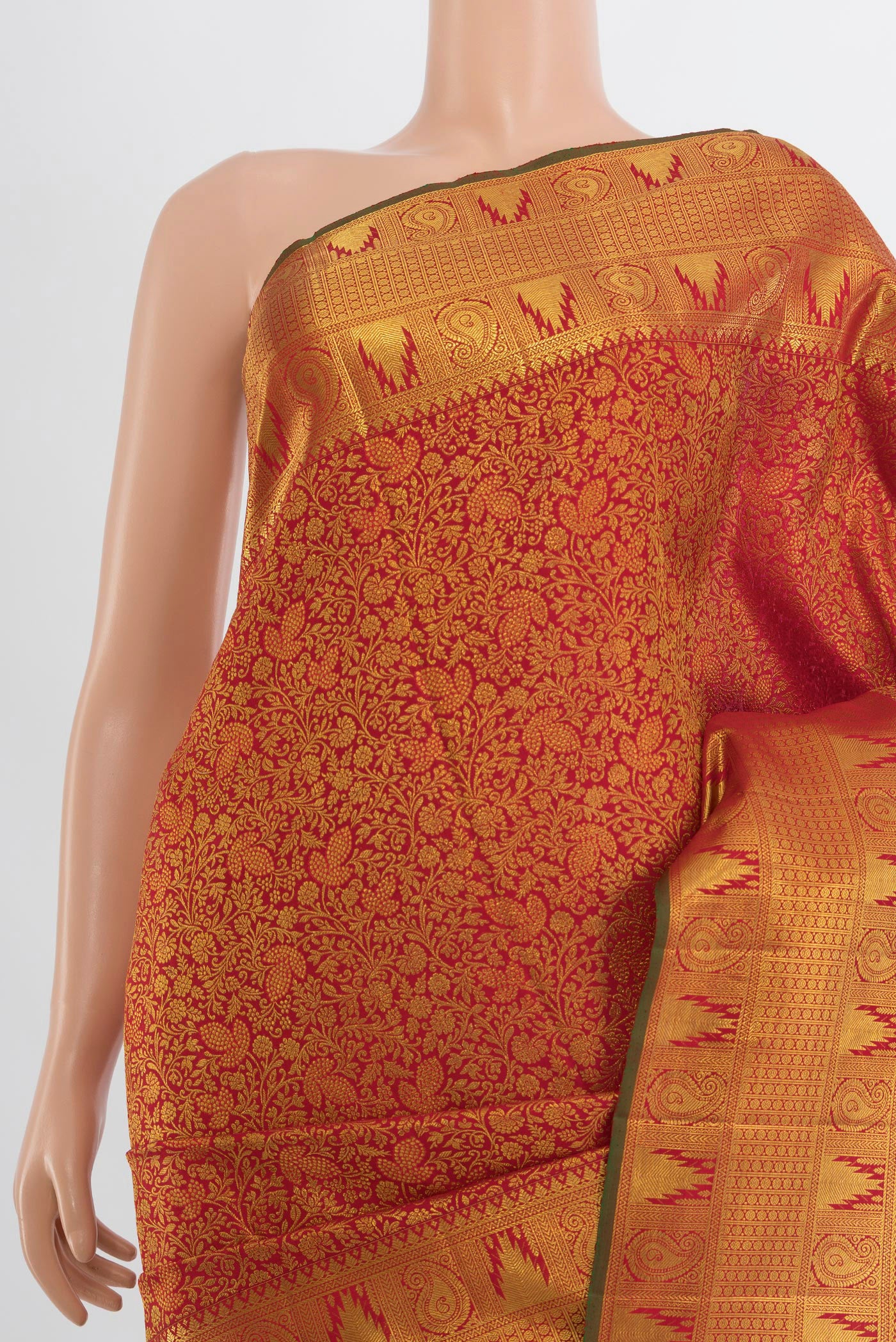 Border image of Pure Silk Pure Zari Maroon Kanjivaram Saree with Zari Butta on the body and Silk Border. 