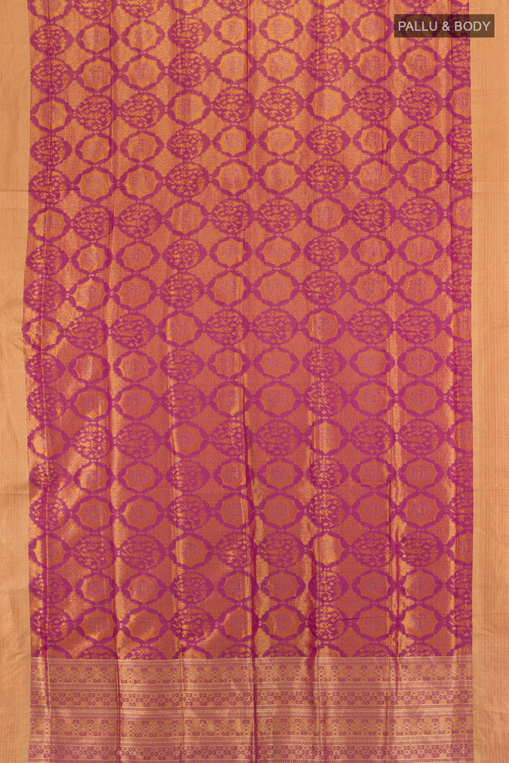 Flat view of Purple Soft Silk Saree with Zari Butta on the body and Silk Border. 