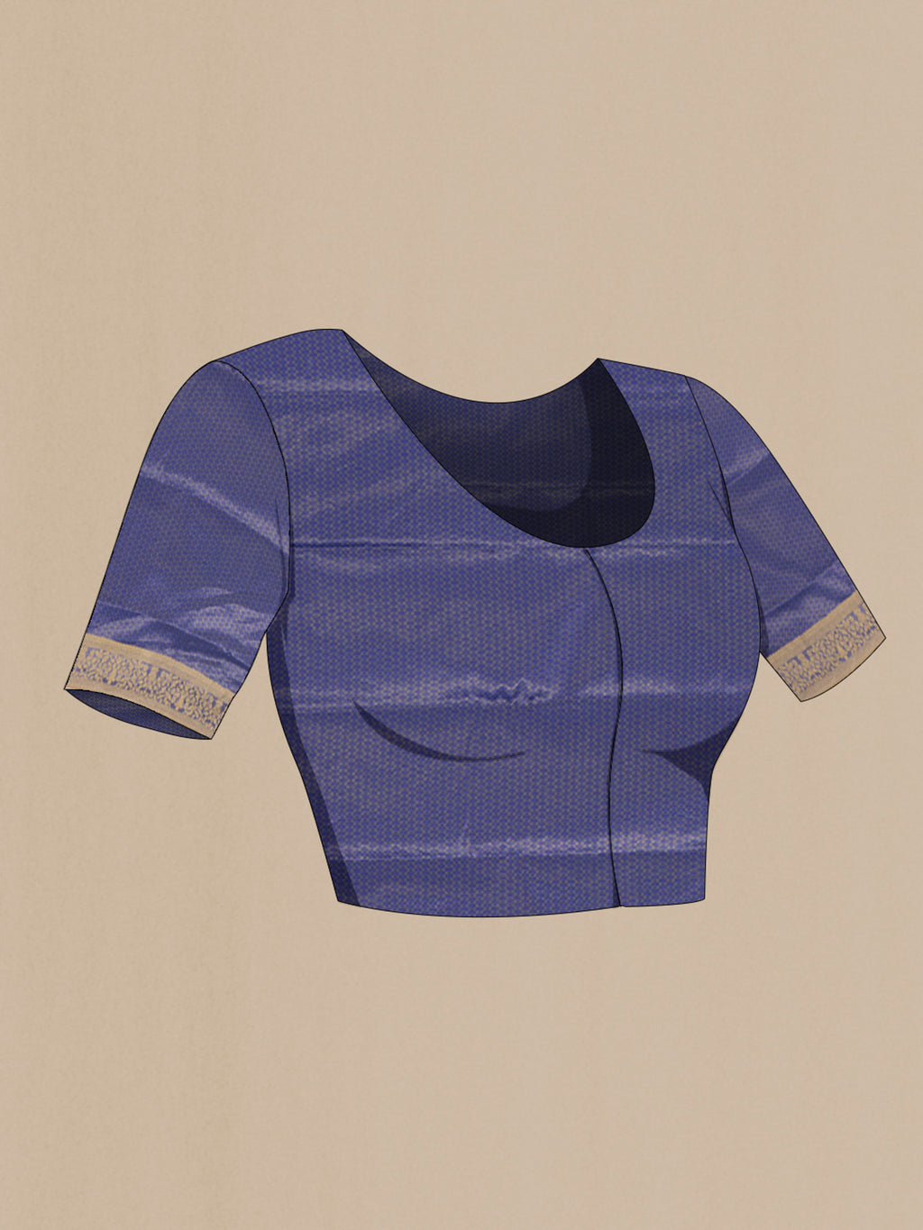 Close up image of the blouse of Blue Soft Silk Saree with Jacquard design on the body and Thread Border. 