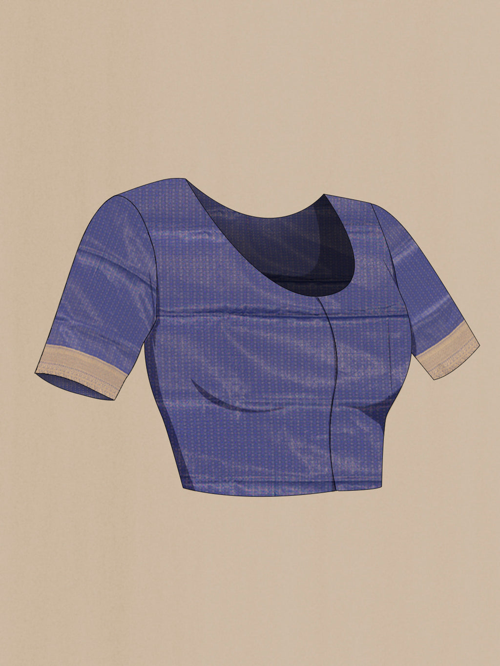 Close up image of the blouse of Dark Blue Soft Silk Saree with Jacquard design on the body and Thread Border. 