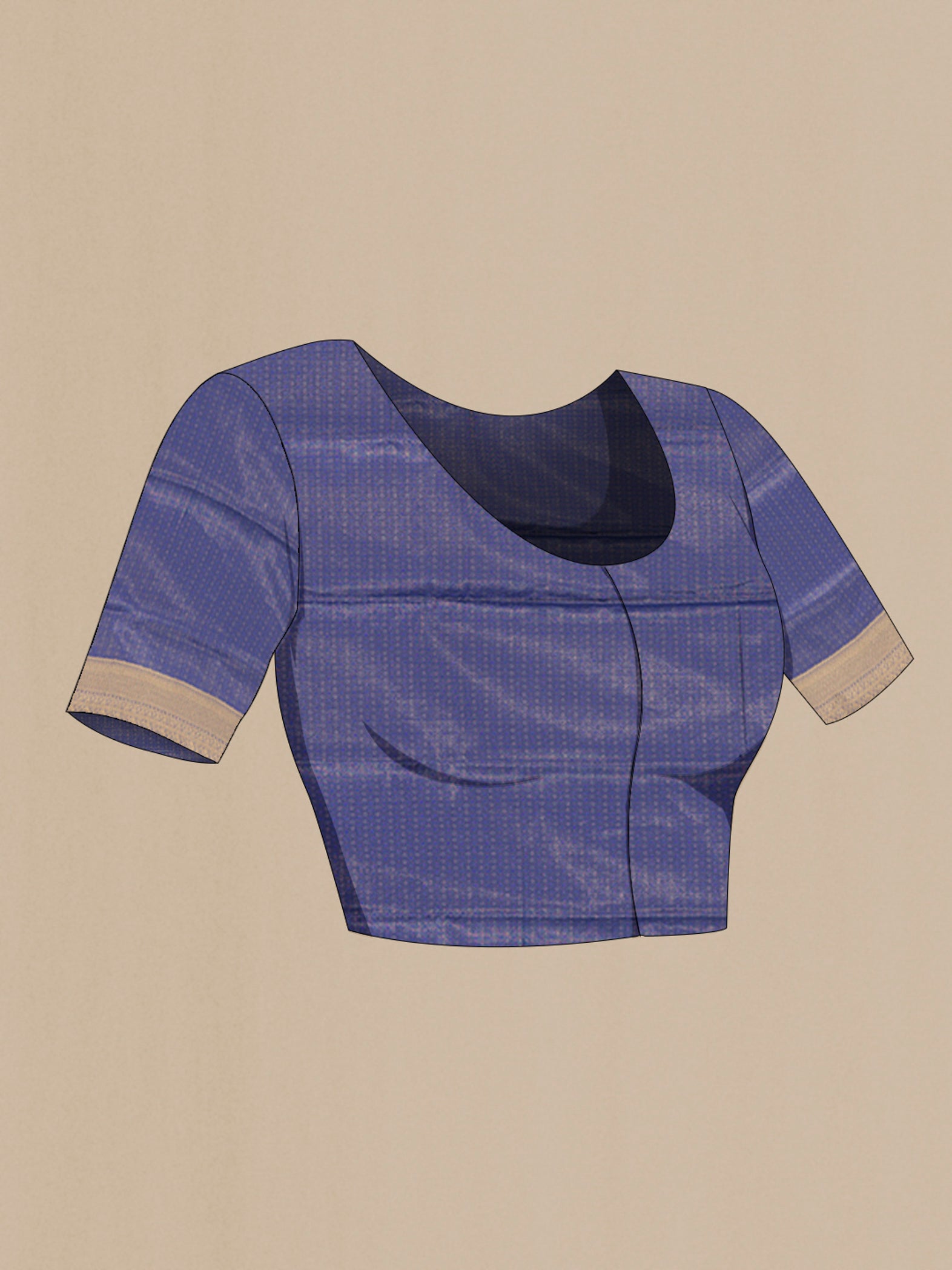 Close up image of the blouse of Dark Blue Soft Silk Saree with Jacquard design on the body and Thread Border. 