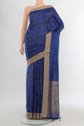 Dark Blue Soft Silk Saree with Jacquard design on the body and Thread Border.  displayed on a mannequin