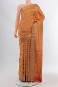 Rust Soft Silk Saree with Jacquard design on the body and Thread Border.  displayed on a mannequin