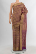 Violet Soft Silk Saree with Jacquard design on the body and Thread Border.  displayed on a mannequin