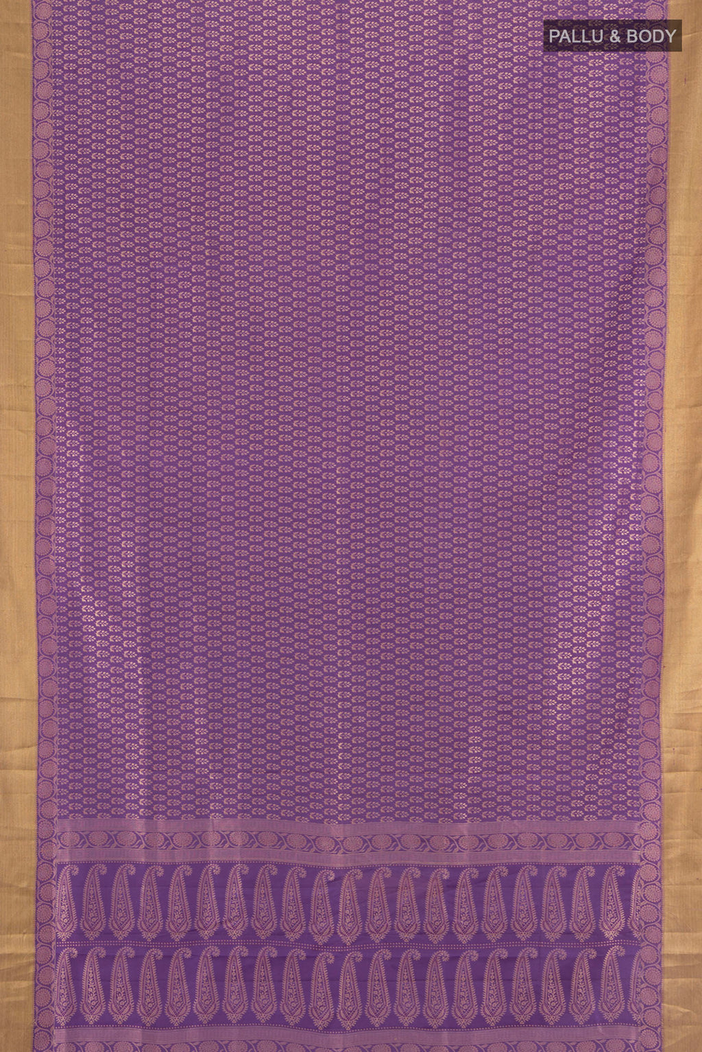 Flat view of Lavender Soft Silk Saree with Thread Butta on the body and Silk Border. 
