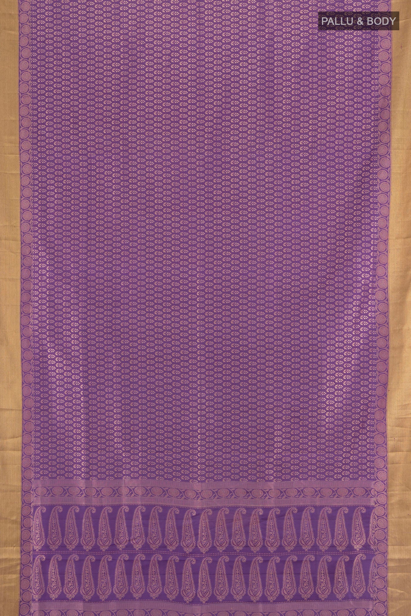 Flat view of Lavender Soft Silk Saree with Thread Butta on the body and Silk Border. 
