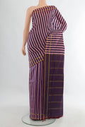 Pure Silk Multi Color Kanjivaram Nine Yards Saree with Stripes on the body and Zari Border.  displayed on a mannequin