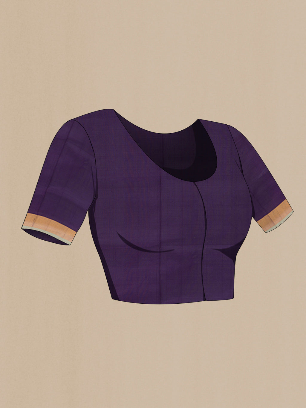 Close up image of the blouse of Navy Blue Uppada Silk Saree with Zari Butta on the body and Zari Border. 