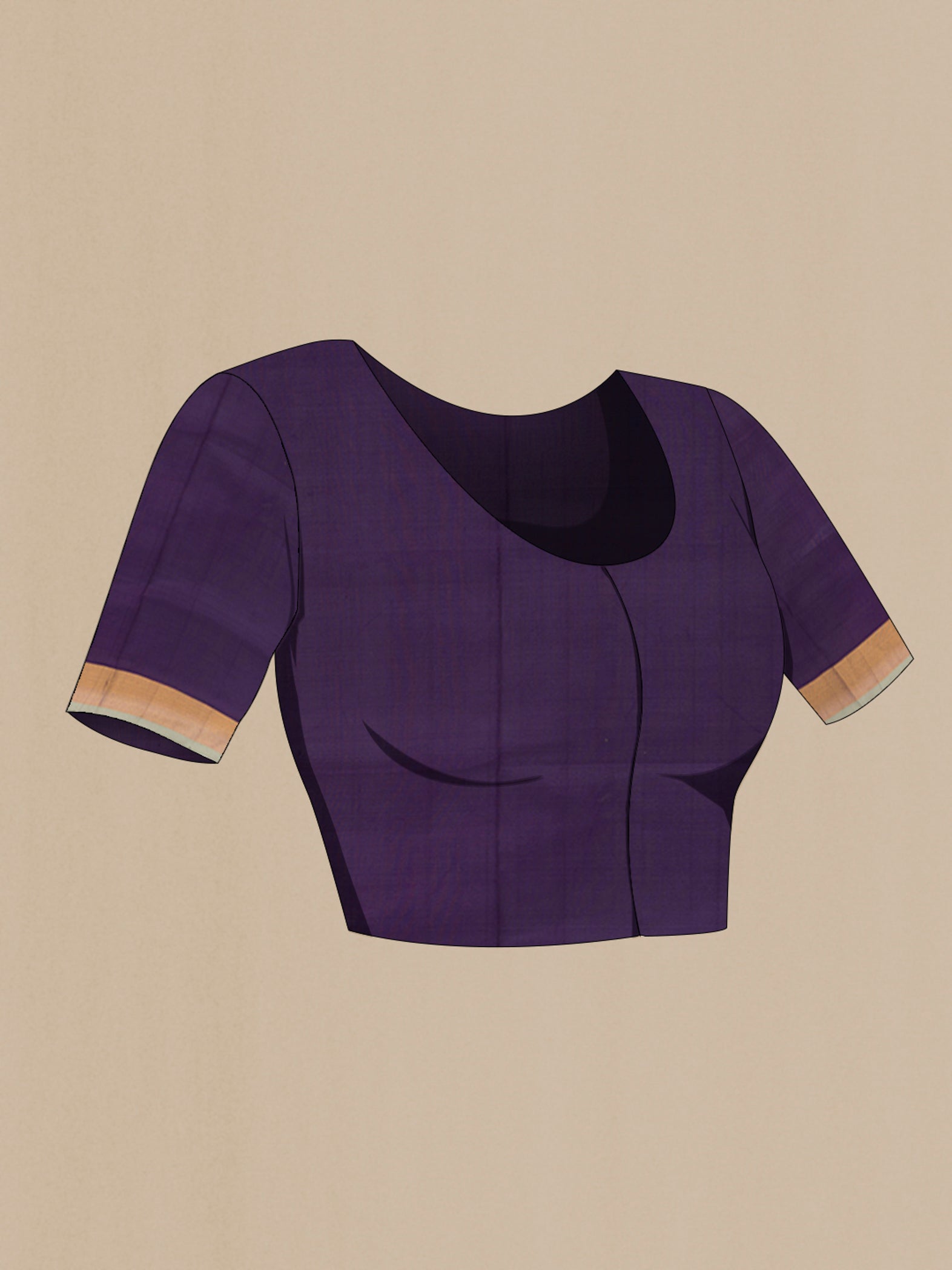 Close up image of the blouse of Navy Blue Uppada Silk Saree with Zari Butta on the body and Zari Border. 